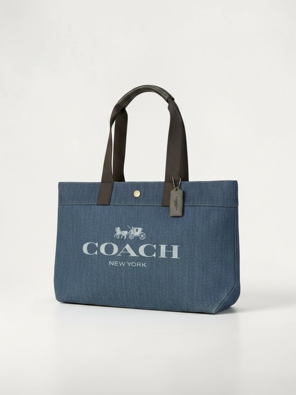 Coach Denim Logo Tote in Blue with Dark Brown Handles and Coach Wallet - Picture 2 of 15